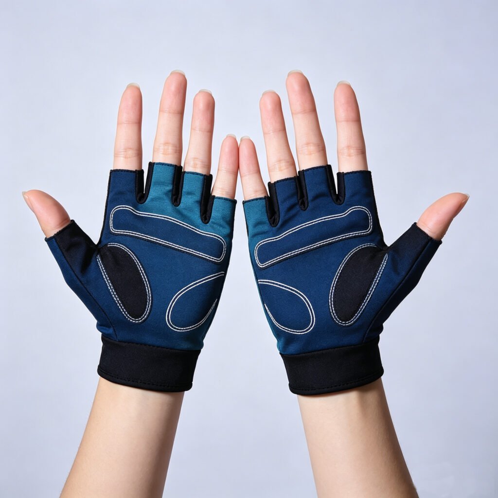 These half-finger sports gloves adopt sweat-wicking stretch fabric. The padded palm delivers shock absorption and strong anti-slip grip, while the finger-free design keeps flexible for cycling, gym training and workouts. Custom sizes and colors are available to meet your needs.